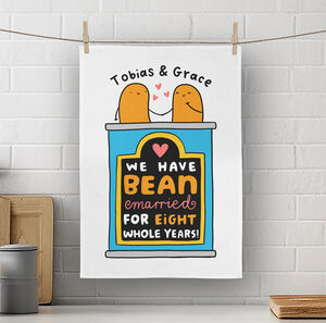 'Bean Married' Personalised 8th Anniversary Tea Towel