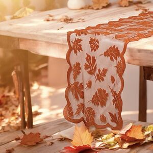 Burnt Orange Lace Leaf Autumn Table Runner