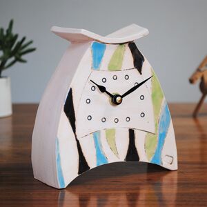 Ceramic Mantel Clock With Blue And Green Details