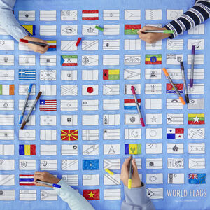 Colour In World Flags Tablecloth Kit + 10 Pens