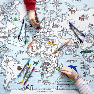 Colour In World Map Tablecloth Kit + 10 Pens