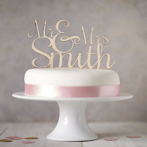 Personalised 'Mr And Mrs' Wooden Wedding Cake Topper