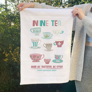 Personalised Nine Tea Tea Towel 90th Birthday Gift