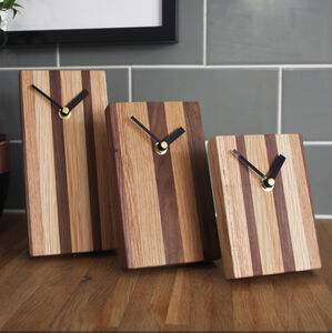 Striped Wood Clock For Wall Or Free Standing