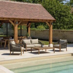 CELESTIN - 4-seater garden furniture set in acacia/pine green synthetic rope CELESTIN - 4-seater garden furniture set in acacia/pine green synthetic rope