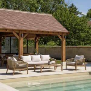 CELESTIN - 5-seater garden furniture set in acacia/beige synthetic rope CELESTIN - 5-seater garden furniture set in acacia/beige synthetic rope