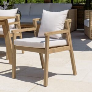 CELESTIN - Set of 2 acacia/synthetic rope armchairs, beige with grey cushions CELESTIN - Set of 2 acacia/synthetic rope armchairs, beige with grey cushions