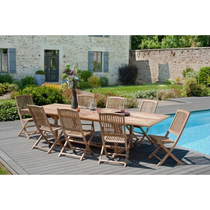 FUN - Garden table for 10/12 people - rectangular, extendable 200/300 x 120 cm in teak wood