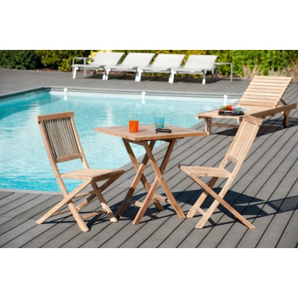 FUN - Garden table for 2 people, square folding 70x70cm in teak wood