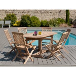 FUN - Garden table for 6/8 people - extendable oval - 150/200*90 cm in raw teak wood FUN - Garden table for 6/8 people - extendable oval - 150/200*90 cm in raw teak wood