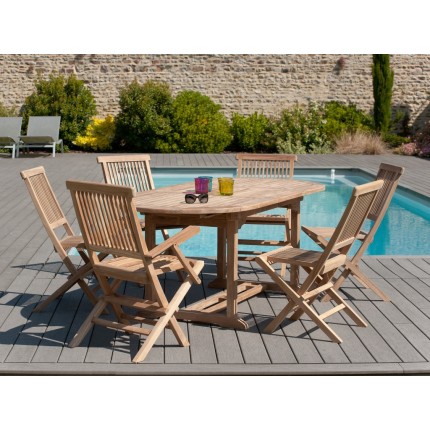 FUN - Garden table for 6/8 people - extendable oval - 150/200*90 cm in raw teak wood