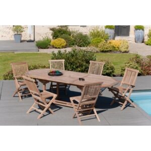 FUN - Garden table for 8/10 people - extendable oval 180/240*100 cm in raw teak wood FUN - Garden table for 8/10 people - extendable oval 180/240*100 cm in raw teak wood