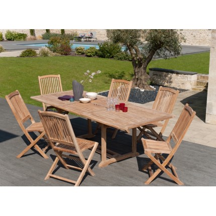 FUN - Rectangular extendable garden table for 8-10 people, 180/240 x 100 cm, teak