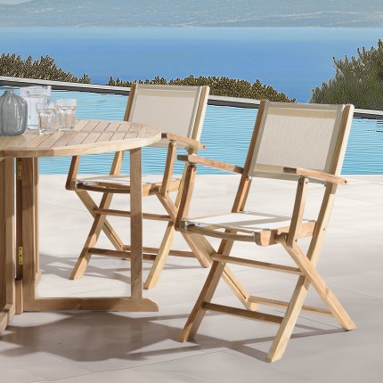 FUN - Set of 2 beige textilene folding armchairs
