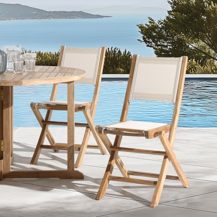 FUN- Set of 2 beige textilene folding chairs