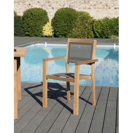 FUN - Set of 2 stackable garden armchairs in teak wood and taupe-coloured textilene