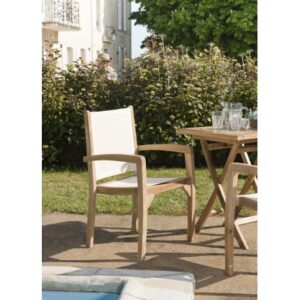 FUN - Set of 2 teak garden armchairs - backrest and seat in ivory textilene FUN - Set of 2 teak garden armchairs - backrest and seat in ivory textilene