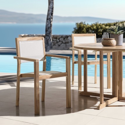 HARRIS - Set of 2 stackable textilene armchairs in beige