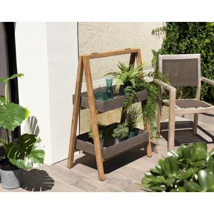 HECTOR - Porte-plantes, étagère en résine, effet Béton et Acacia - PM