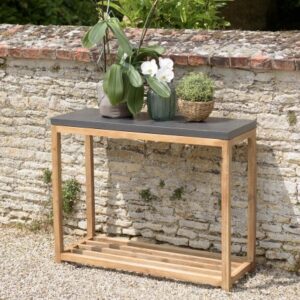 HECTOR - Rectangular console table GM double shelf dark concrete effect and acacia