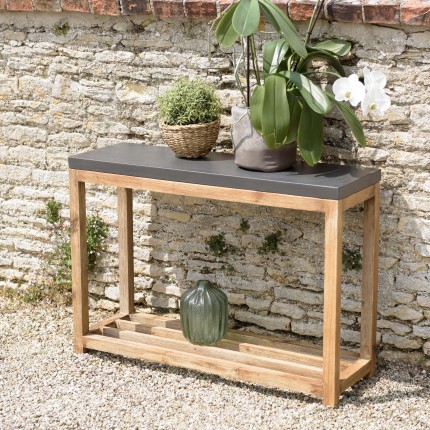 HECTOR - Rectangular console table PM double shelf dark concrete effect and acacia