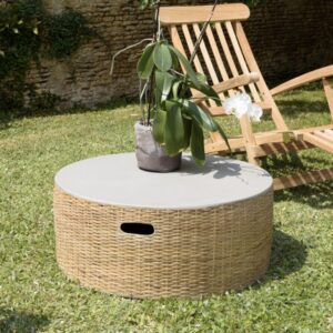 HECTOR - Round coffee table concrete top natural bamboo base