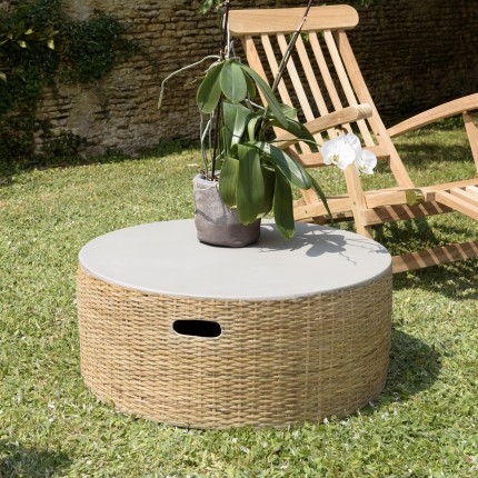 HECTOR - Round coffee table concrete top natural bamboo base