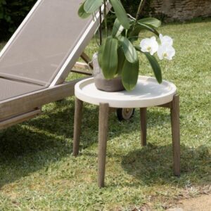 HECTOR - Round side table 50x50cm beige concrete top with acacia legs