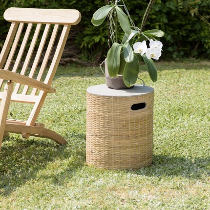 HECTOR - Round side table with concrete top and natural bamboo base