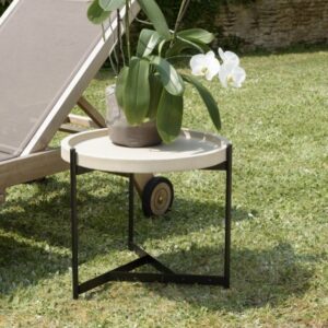 HECTOR - Side table 52x50cm beige concrete top with black metal legs