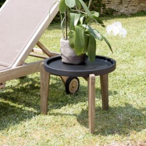 HECTOR - Side table 55x52cm matt black concrete top with acacia legs