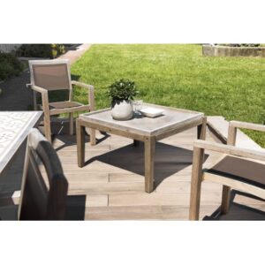 HECTOR - Square concrete garden coffee table 83x83 cm with acacia wood legs