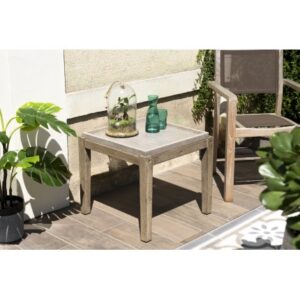 HECTOR - Square concrete garden side table 53x53 cm with acacia wood legs