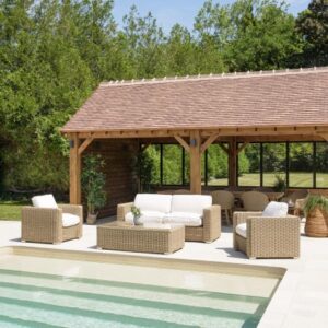 KALLY - 5-seater garden furniture set in taupe synthetic rattan
