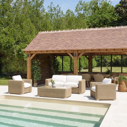 KALLY - 5-seater garden furniture set in taupe synthetic rattan