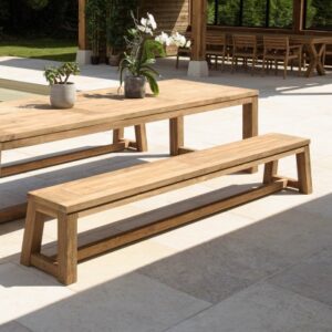 KALLY - Garden bench 270x35cm in natural-coloured recycled teak KALLY - Garden bench 270x35cm in natural-coloured recycled teak