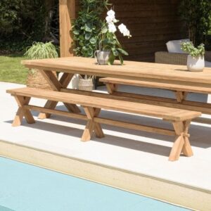 KALLY - Garden bench 270x35cm in recycled teak with crossed legs KALLY - Garden bench 270x35cm in recycled teak with crossed legs