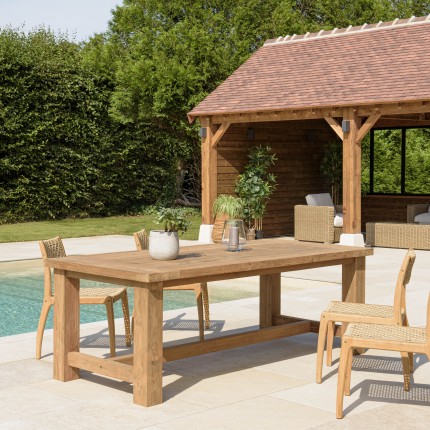 KALLY - Garden dining table 220x100cm in recycled teak with straight legs