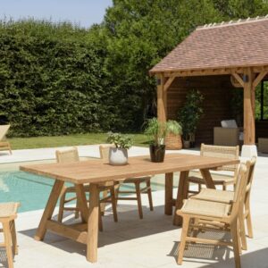 KALLY - Garden dining table 220x100cm recycled teak, trestle legs