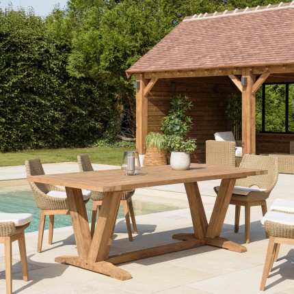 KALLY - Garden dining table 220x100cm recycled teak with inverted V-shaped legs