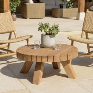 KALLY - Round garden coffee table 80x80m recycled teak natural colour