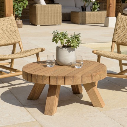 KALLY - Round garden coffee table 80x80m recycled teak natural colour