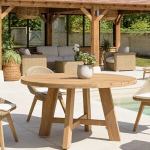 KALLY - Round garden dining table 150x150cm recycled teak