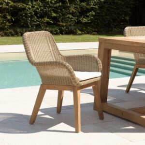 KALLY - Set of 2 synthetic rattan garden armchairs with cushions, straight legs KALLY - Set of 2 synthetic rattan garden armchairs with cushions, straight legs