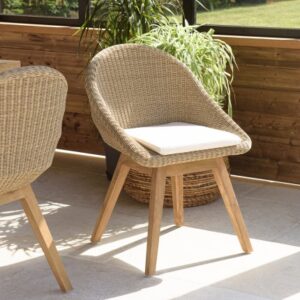 KALLY - Set of 2 synthetic rattan garden chairs with cushions and flared legs KALLY - Set of 2 synthetic rattan garden chairs with cushions and flared legs