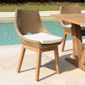 KALLY - Set of 2 synthetic rattan garden chairs with cushions, straight legs KALLY - Set of 2 synthetic rattan garden chairs with cushions, straight legs