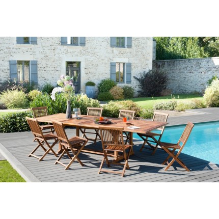 MAEVA - Garden table for 10/12 people - rectangular with double extension 200/300 x 120 cm in oiled teak wood