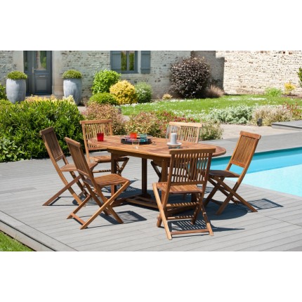 MAEVA - Garden table for 4/6 people - oval, extendable 120/180 x 90 cm in oiled teak wood