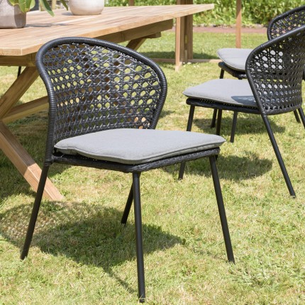 MALO - Set of 2 black synthetic rattan chairs with rounded, openwork backrest
