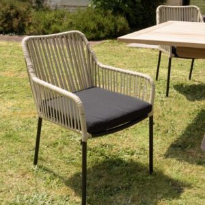 MALO - Set of 2 natural-coloured rope armchairs with black seat cushions MALO - Set of 2 natural-coloured rope armchairs with black seat cushions